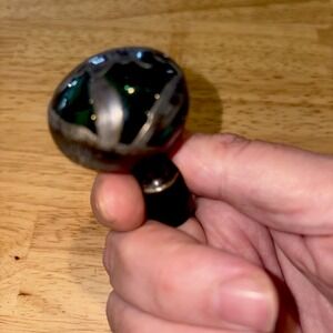 Antique Fairy Glass Sphere With Leaf Motif, Carved, Dark Green